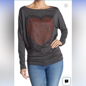 Go Couture Boatneck Dolman Sweater in Dark Charcoal with Scribbled Heart, Size M